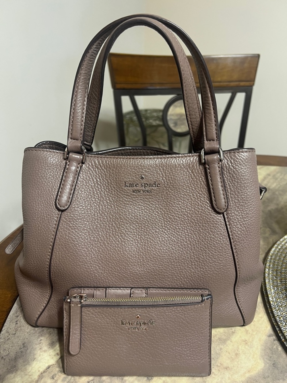 kate spade mauve brown pebbled leather purse and wallet